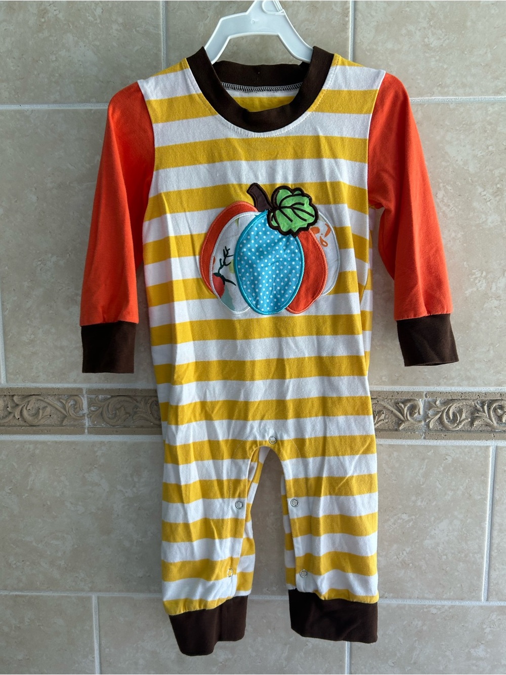 Fall pumpkin striped romper